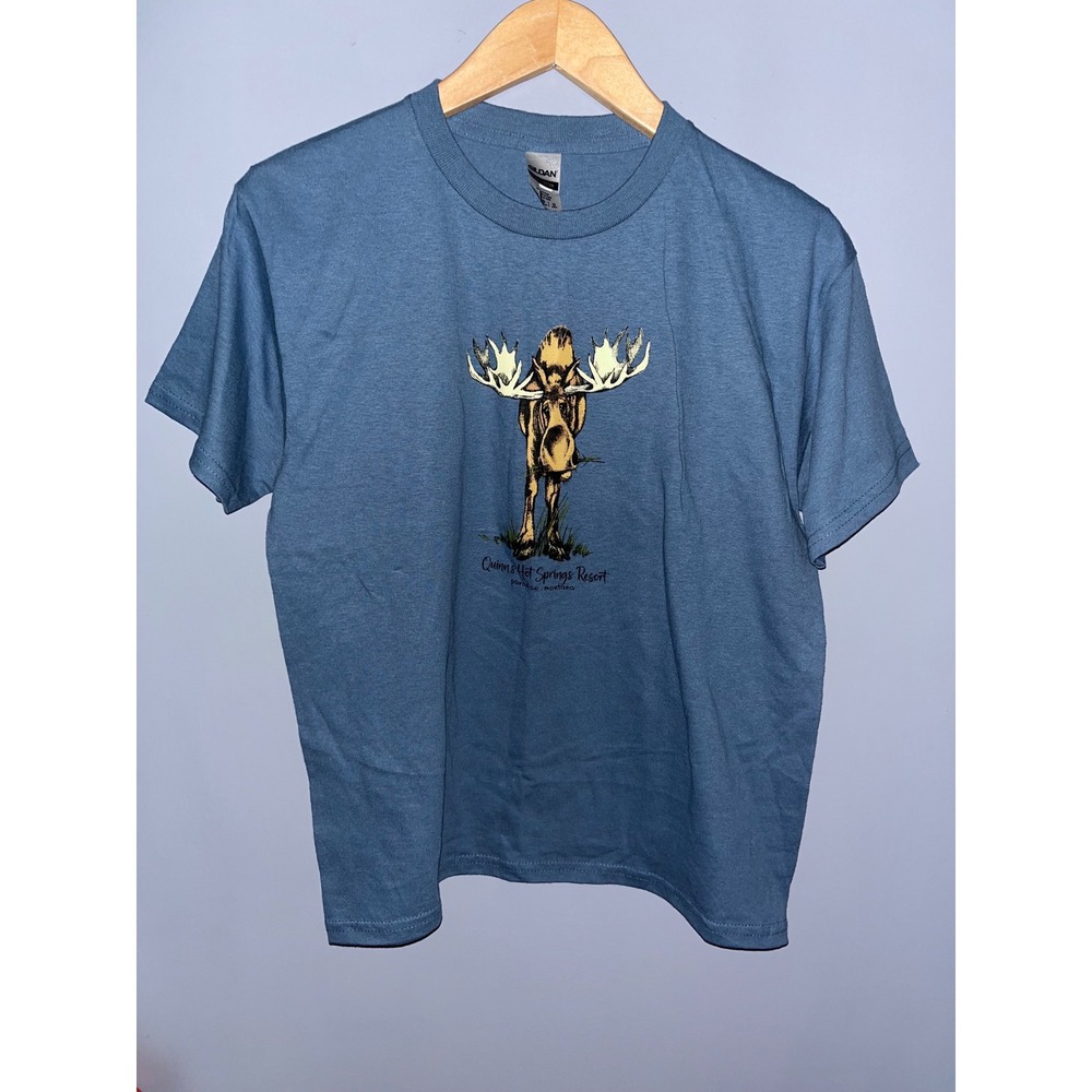 Gildan Heavy Cotton Blue Moose Quinn's Hot‎ Springs Resort T-Shirt Size Large
